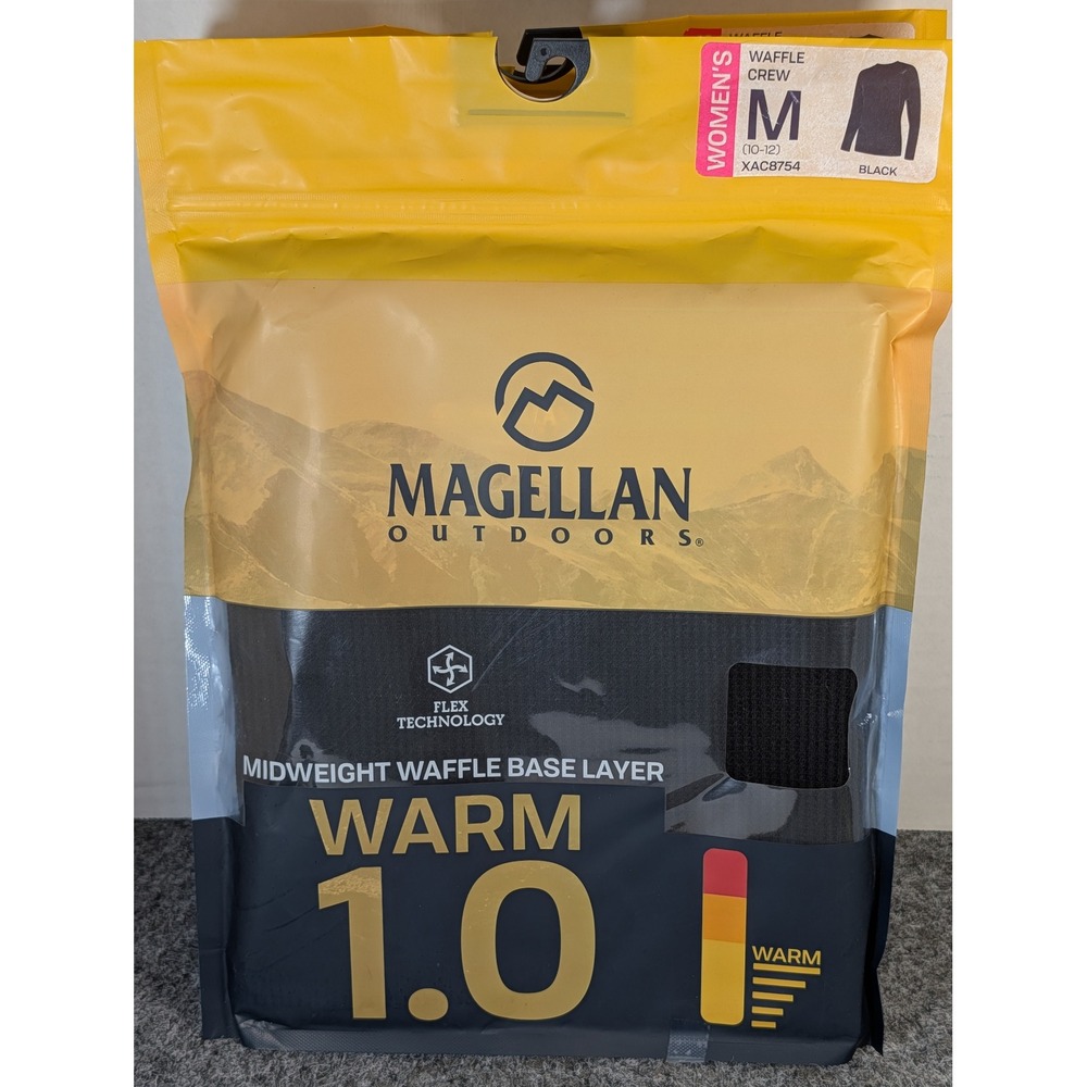 Magellan Outdoors Womens Black Waffle Crew Midweight Base Layer Warm 1.0 Size M